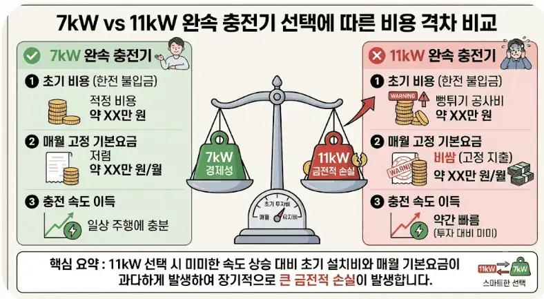 7kW vs 11kW 완속 충전기 선택에 따른 비용 격차 비교