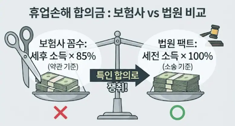 교통사고 휴업손해 계산법 - 주부·무직자도 하루 12만 원 받는 실전 기준 2 휴업손해 합의금-보험사 vs 법원팩트