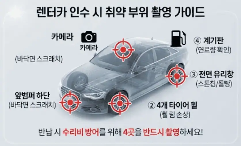 렌터카 인수시 취약 부위 촬영 가이드