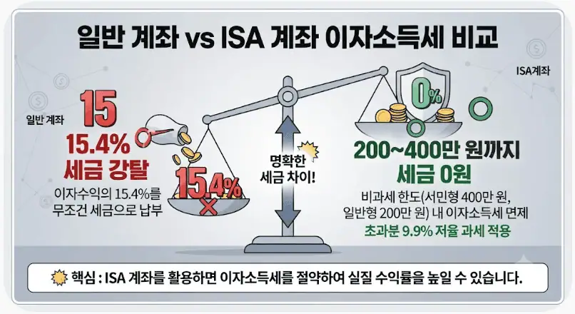 일반 계좌 vs ISA 계좌 이자소득세 비교