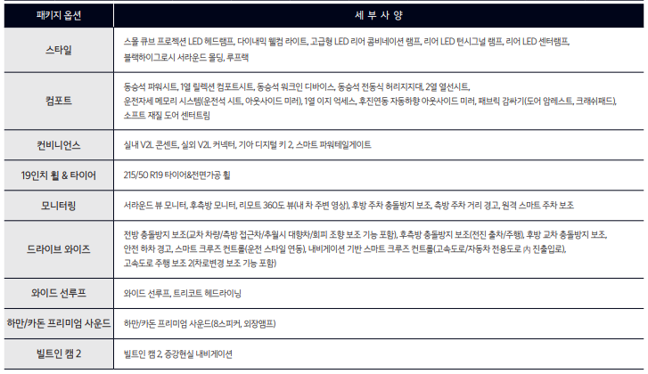 패키지 옵션 사양