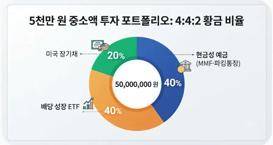 5천만원 중소액 투자 포트폴리오 - 4,4,2 황금 비율
