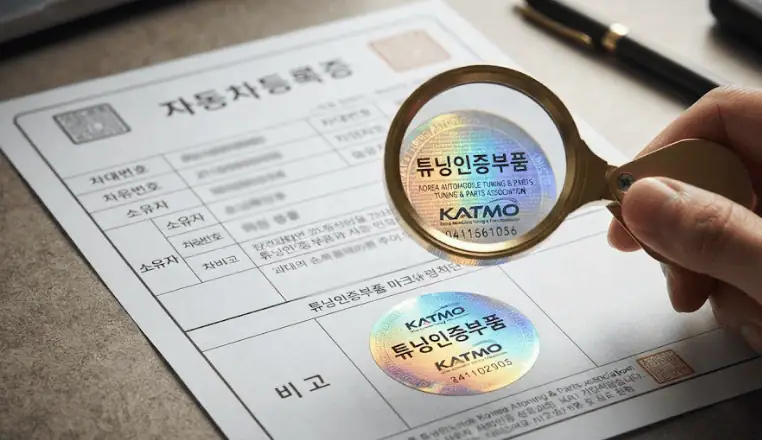 합법 튜닝 인증 스티커 부착 자동차 등록증