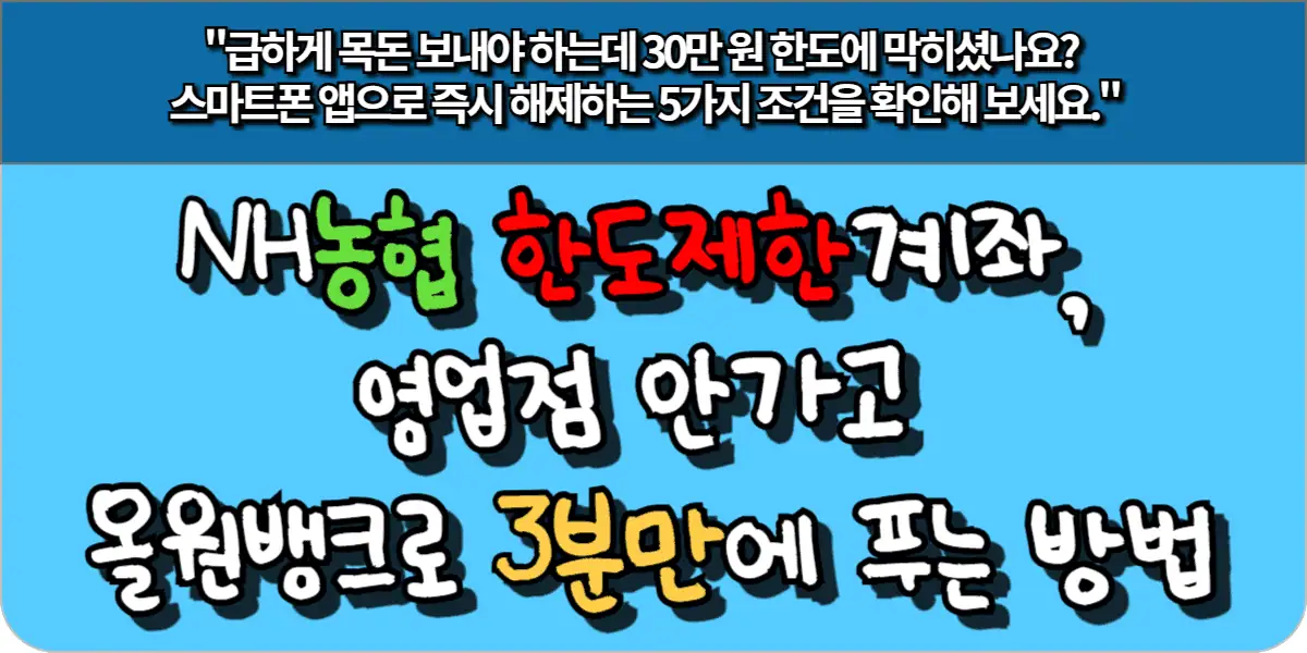 NH농협 한도제한계좌, 영업점 안가고 올원뱅크로 3분 만에 푸는 방법