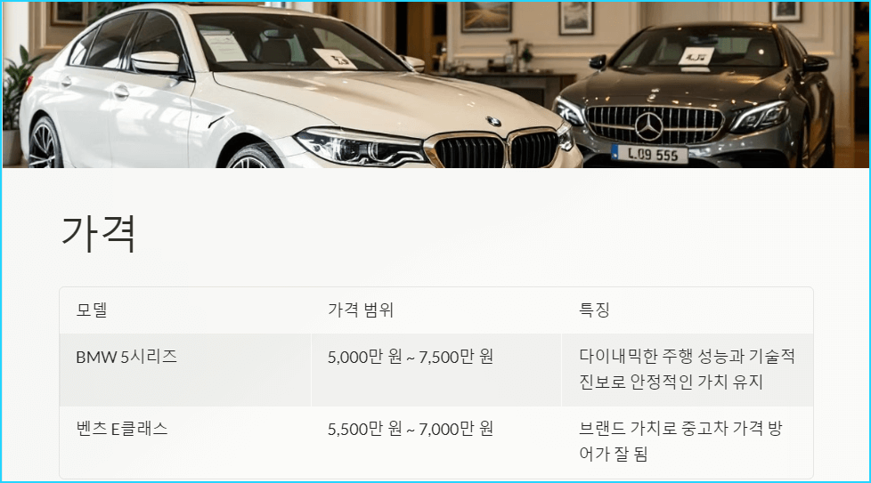 벤츠와 BMW 가격 비교