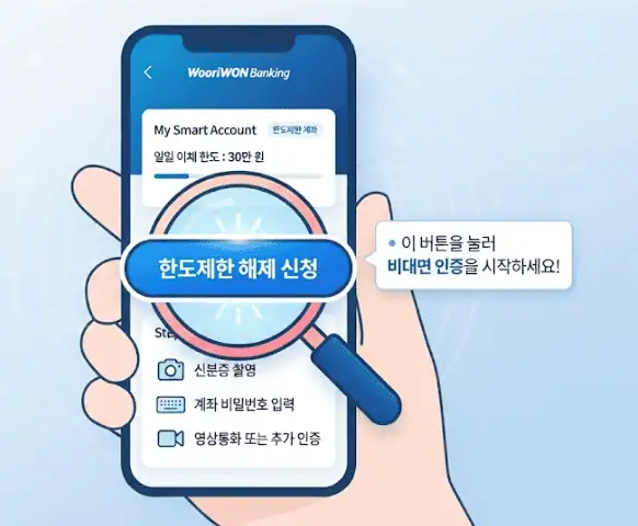 우리WON뱅킹 앱을 통한 비대면 한도제한 해제 절차