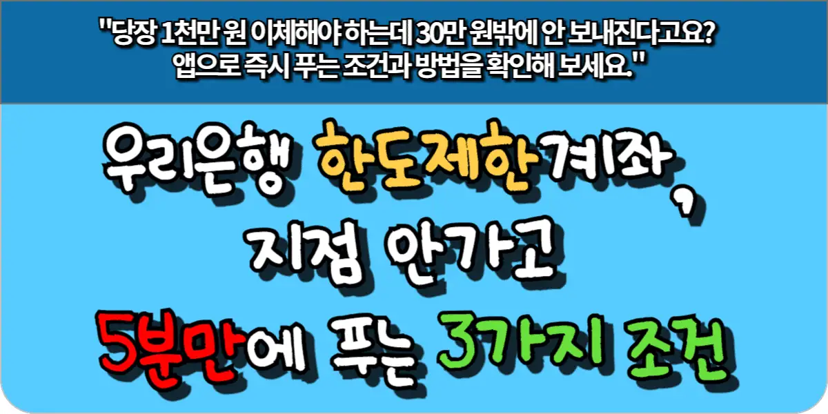 우리은행 한도제한계좌 지점 안가고 5분만에 푸는 3가지 조건