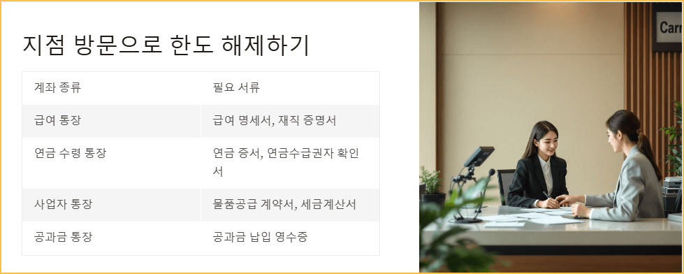 지점 방문으로 한도 해제하기