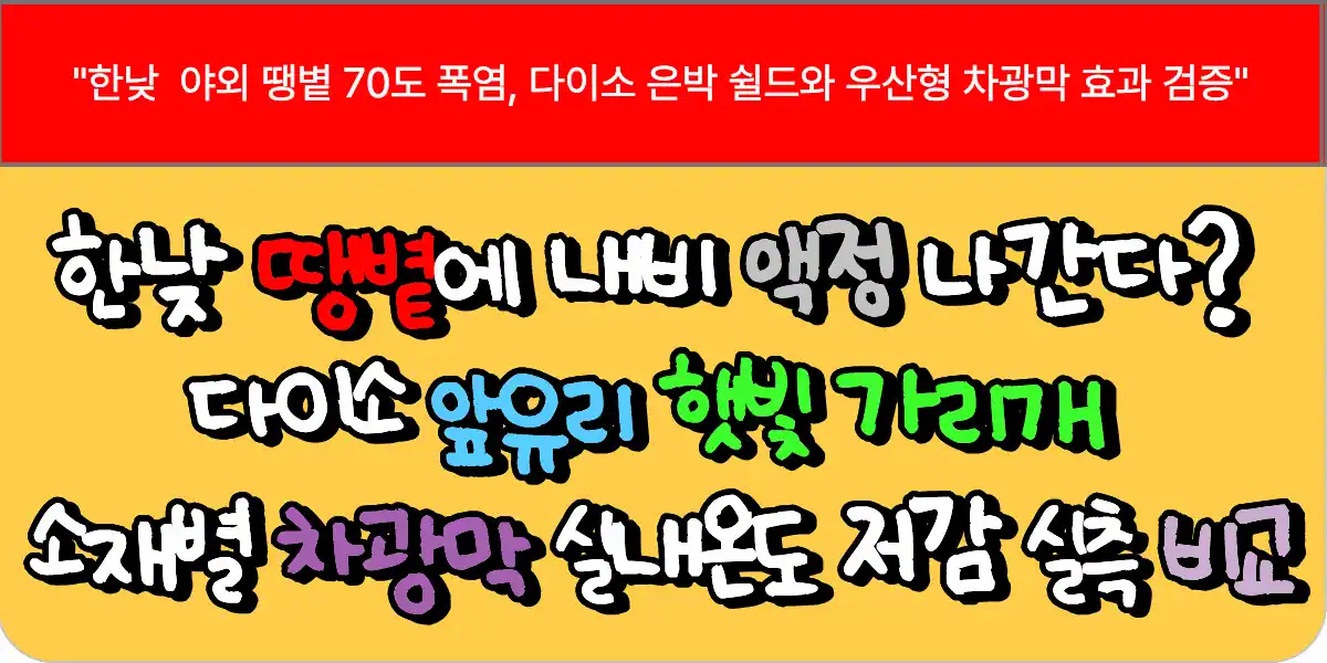 한낮 땡볕에 내비게이션 액정 나간다? 다이소 앞유리 햇빛 가리개 소재별 차광막 실내온도 저감 실측 비교