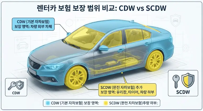렌터카 보험 보장 범위 비교 - CDW vs SCDW