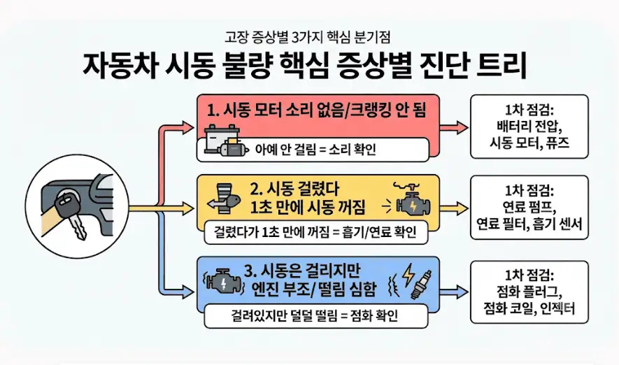 자동차 시동 불량 핵심 증상별 진단 트리