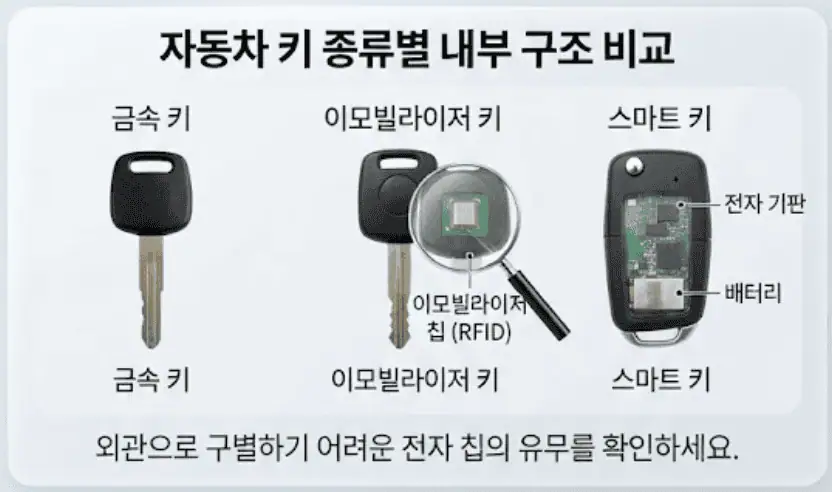 자동차 키 종류별 내부 구조 비교