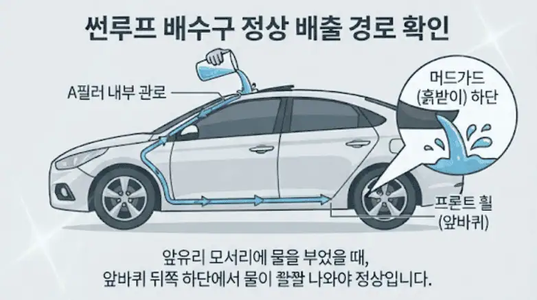 썬루프 배수구 정상 배출 경로 확인
