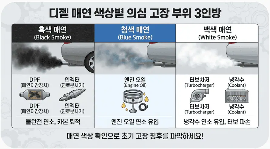디젤 매연 색상별 의심 고장 부위 3인방