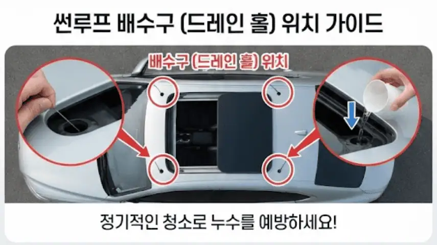 썬루프 수리 vs 교체, 비용 차이 얼마? 내 차에 맞는 최적의 선택법! 2 썬루프 배수구(드레인 홀) 위치