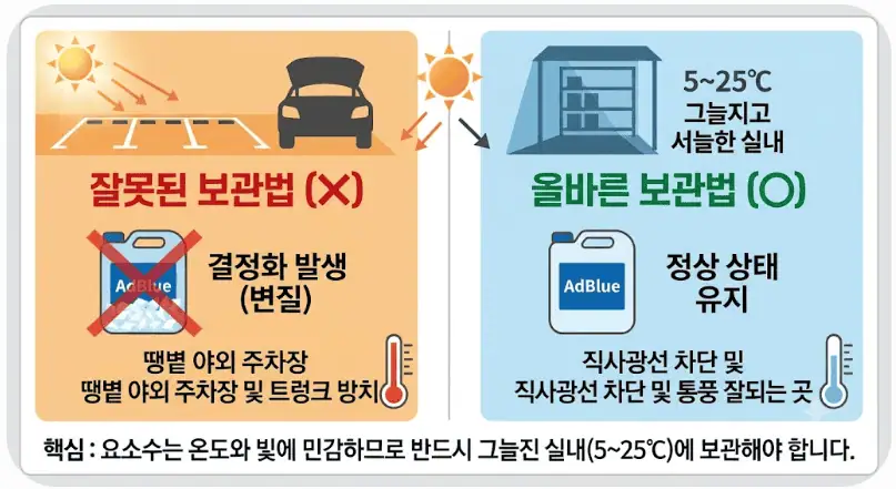 디젤차 요소수 실수 주의! 시동불능 만드는 실수 7가지 3 요소수 보관법-바른예 vs 나쁜예