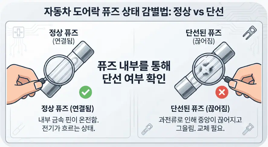 자동차 도어락 퓨즈 상태 감별법 - 정상 vs 단선