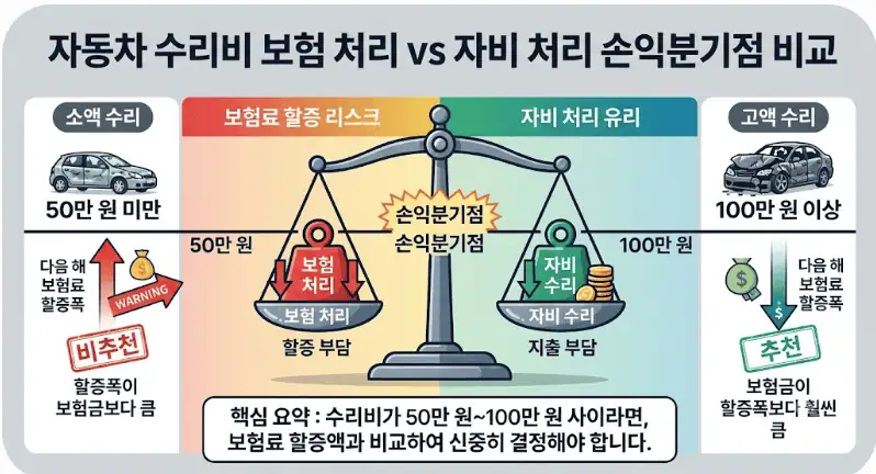 차량 고장 수리비 얼마나 나올까? 보험처리 vs 자비수리 부품 단가 비교 2 자동차 수리비 보험 처리 vs 자비 처리 손익분기점 비교