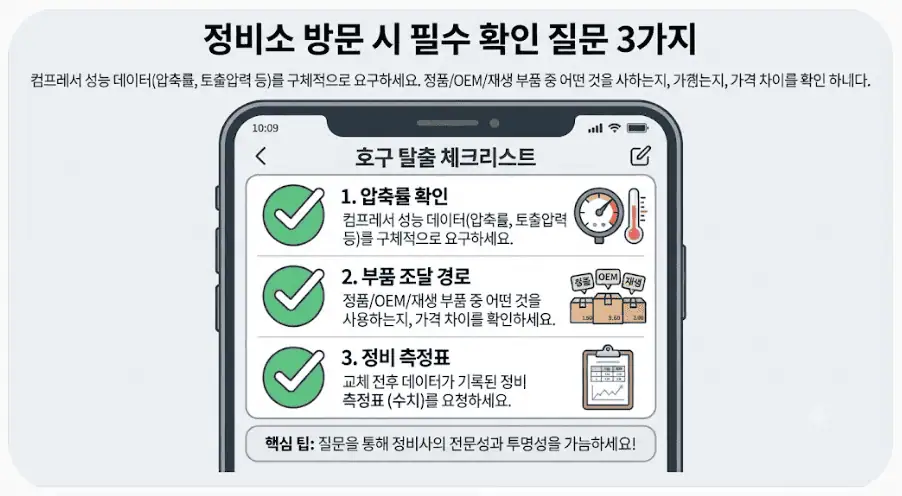 수입차 컴프레서 교체비용 눈탱이 방어! 정품 vs 재생(리빌트) 부품 선택 실전 가이드 3 정비소 방문시 필수 확인 질문 3가지