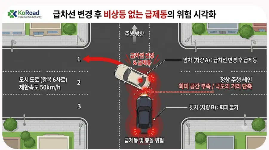 후방추돌 무조건 뒷차 100%? 앞차 급정거 잡는 2026 블랙박스 증거 확보법 2 급차선 변경후 비상등 없는 급제동의 위험