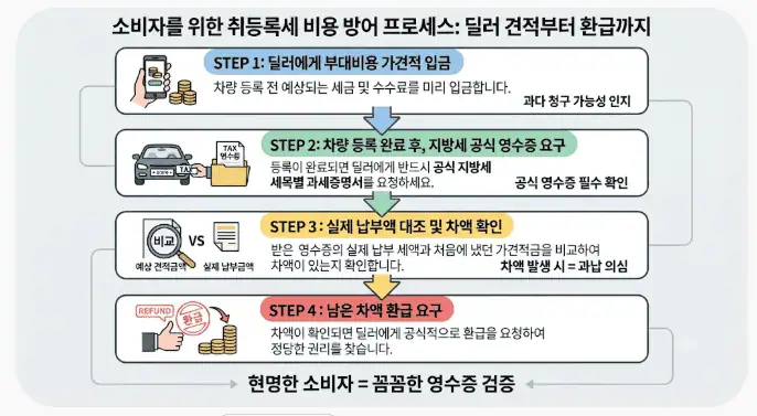 소비자를 위한 취등록세 비용 방어 프로세스 - 딜러 견적부터 환급까지