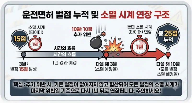 운전면허 벌점 누적 및 소멸 시계 연장 구조