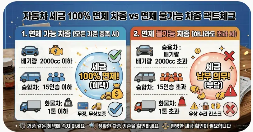 자동차 세금 100% 면제 차종 vs 면제 불가능 차종 팩트체크