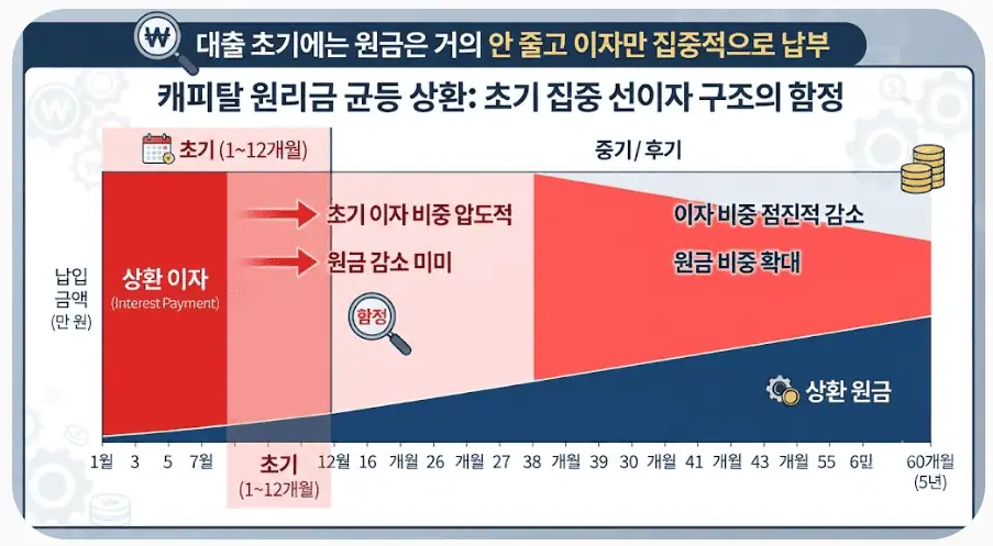 캐피탈 원리금 균등 상환 -초기 집중 선이자 구조의 함정