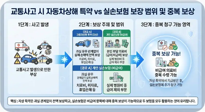 교통사고시 자동차상해 특약 vs 실손보험 보장 범위 및 중복 보상