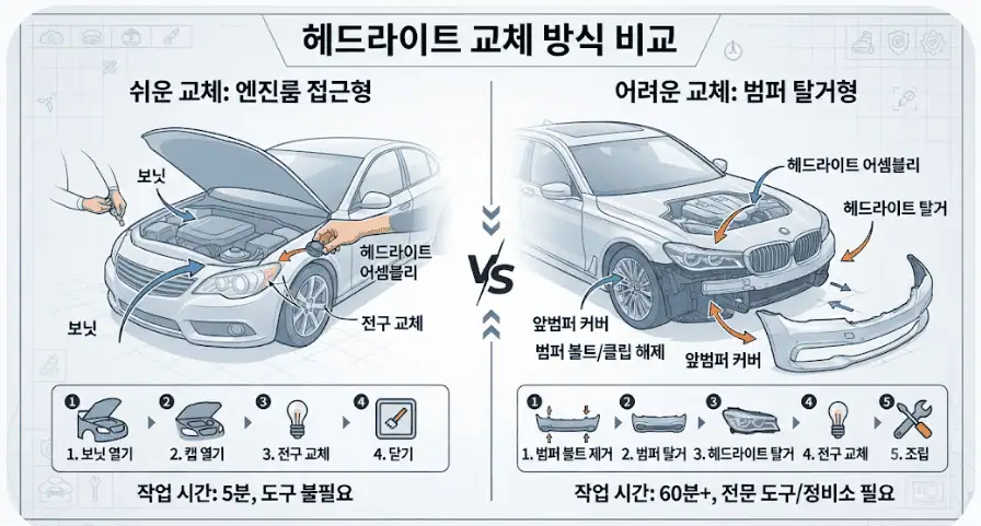 헤드라이트 교체 방식 비교