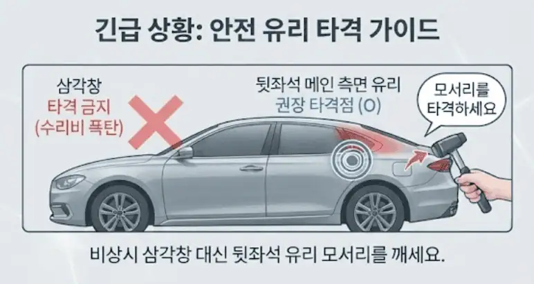 스마트키 차 안에 두고 잠김? 보험사 특수 개문 10만원 아끼는 3분 실전 조치법 2 긴급 상황-안전유리 타격