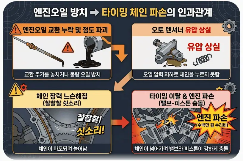 엔진오일 방치와 타이밍 체인 파손의 인과관계