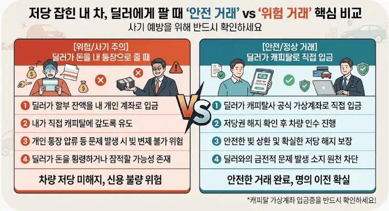 저당 잡힌 내차, 딜러에게 팔때 안전 거래 vs 위험 거래 핵심 비교