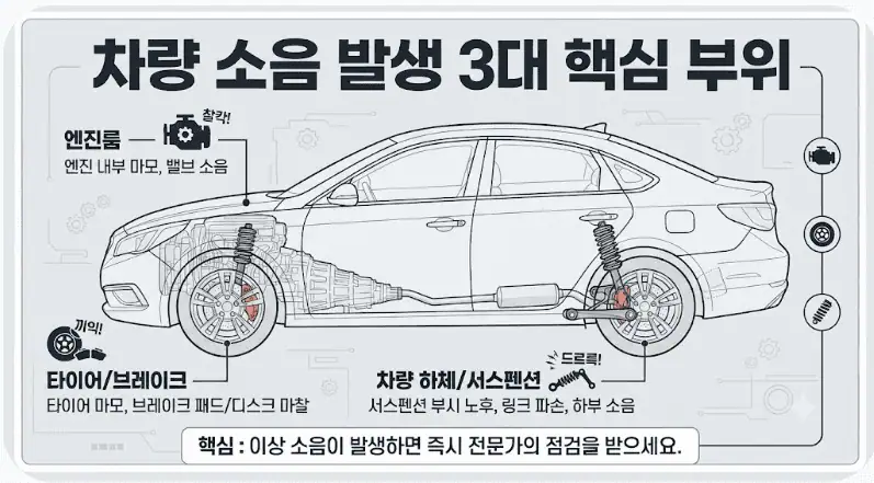 차량 소음 발생 3대 핵심 부위