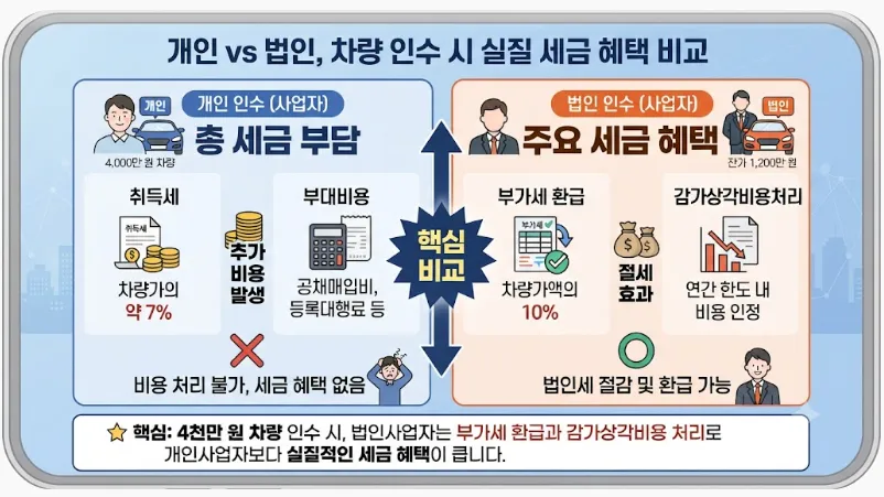 개인 vs 법인, 차량 인수시 실질 세금 혜택 비교