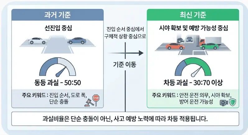나도 깜빡이 켰는데 왜 내가 가해자야? 억울한 차선변경 사고 과실 뒤집는 법 2 과거와 최신 과실비율 기준 비교