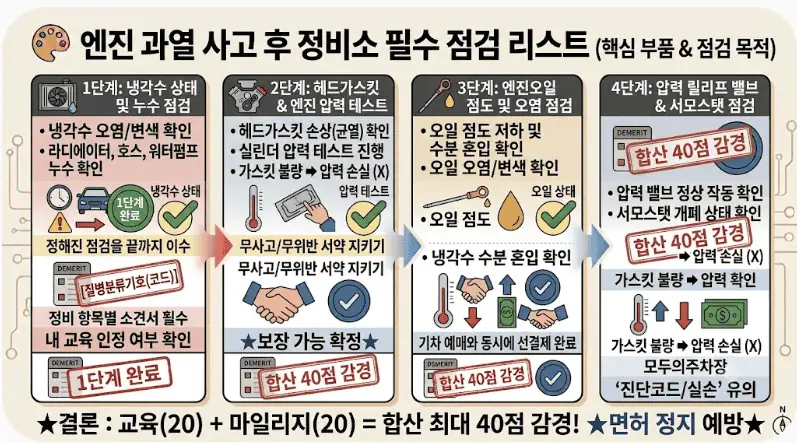 엔진 과열시 즉시 해야 할 조치 5단계: 수리비 200만원 막는 골든타임 3 엔진 과열 사고후 정비소 필수 점검 리스트