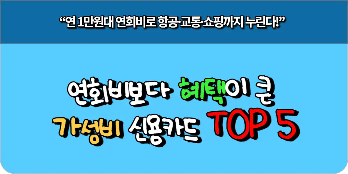 연회비보다 혜택이 큰 가성비 신용카드 TOP 5