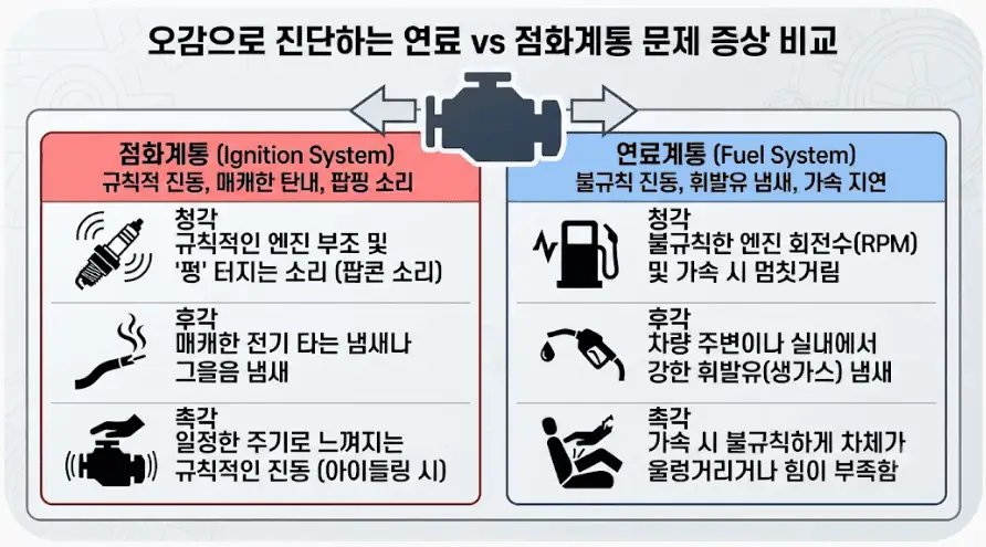 시동은 걸리는데 RPM이 왔다갔다 불안정할 때, 연료·점화 문제 구별과 조치법 2 오감으로 진단하는 연료 vs 점화계통 문제 증상 비교