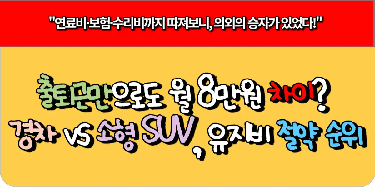 출퇴근만으로도 월 8만 원 차이 경차 vs 소형 SUV, 유지비 절약 순위