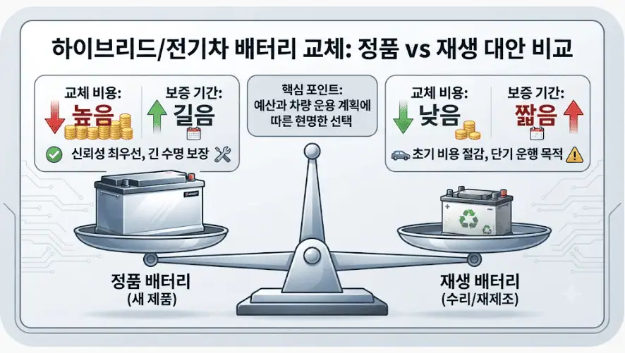하이브리드, 전기차 배터리 교체 - 정품 vs 재생 대안 비교