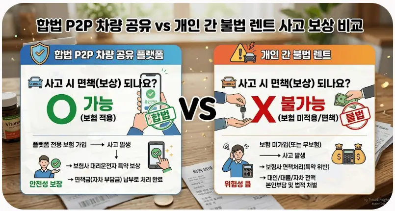 합법 P2P 차량 공유 vs 개인간 불법 렌트 사고 보상 비교