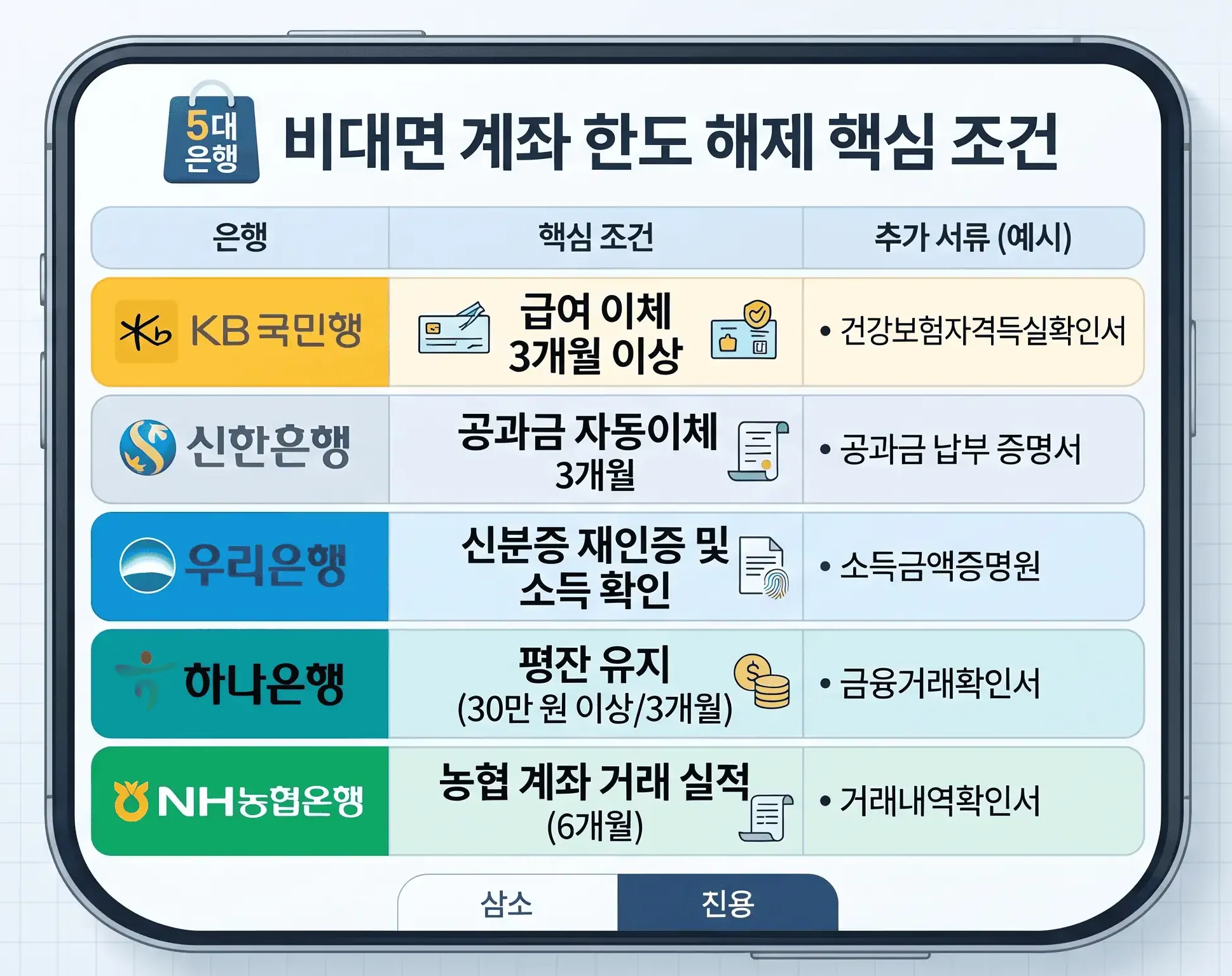 5대은행 비대면 계좌 한도 해제 핵심 조건