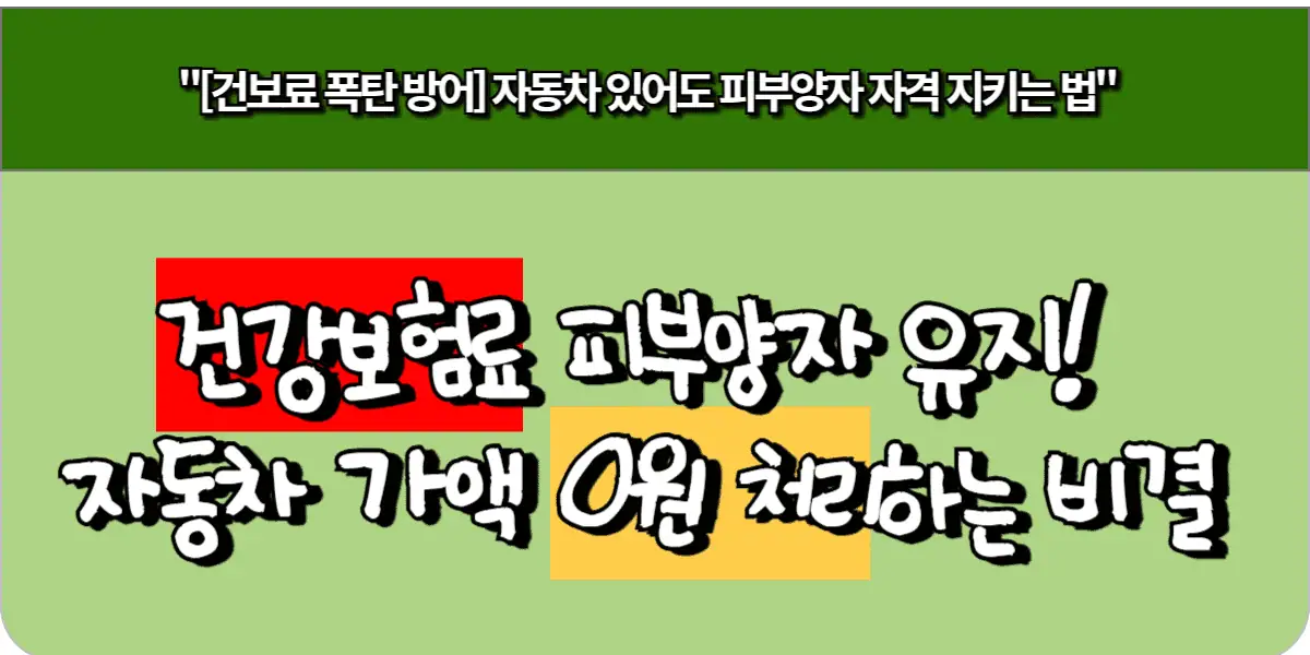 건강보험료 피부양자 유지! 자동차 가액 0원 처리하는 비결