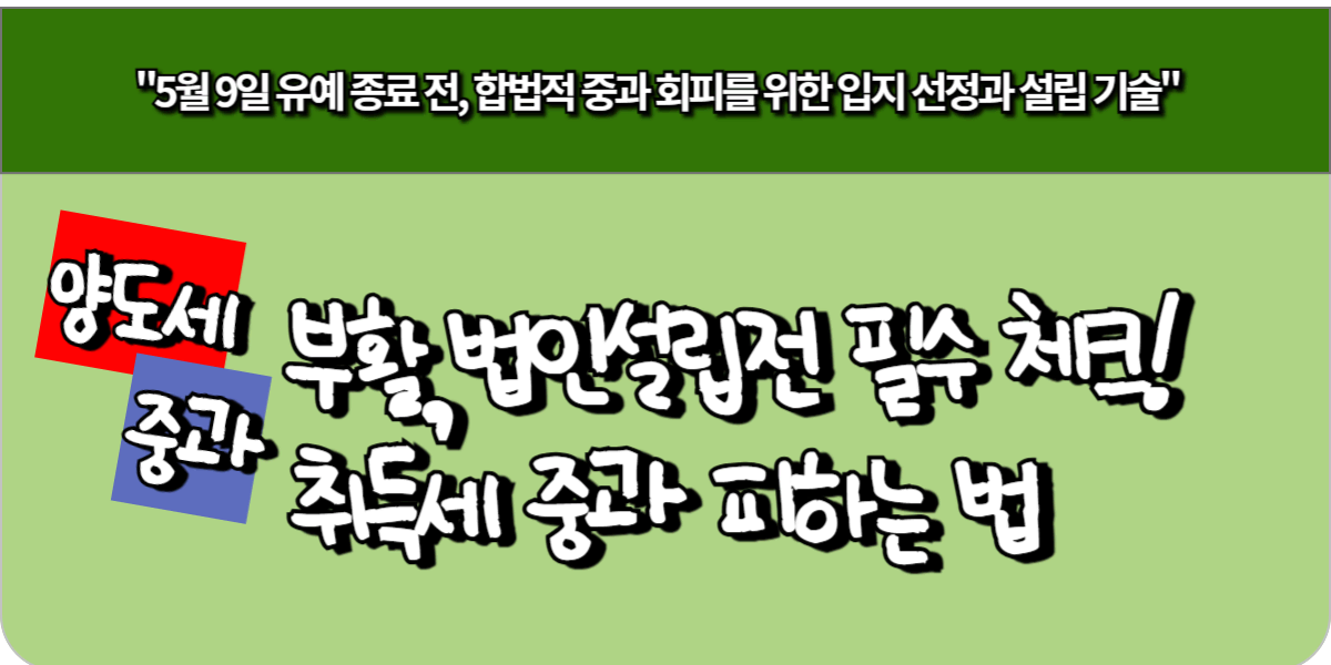 양도세 중과 부활, 법인설립전 필수 체크! 취득세 중과 피하는 법