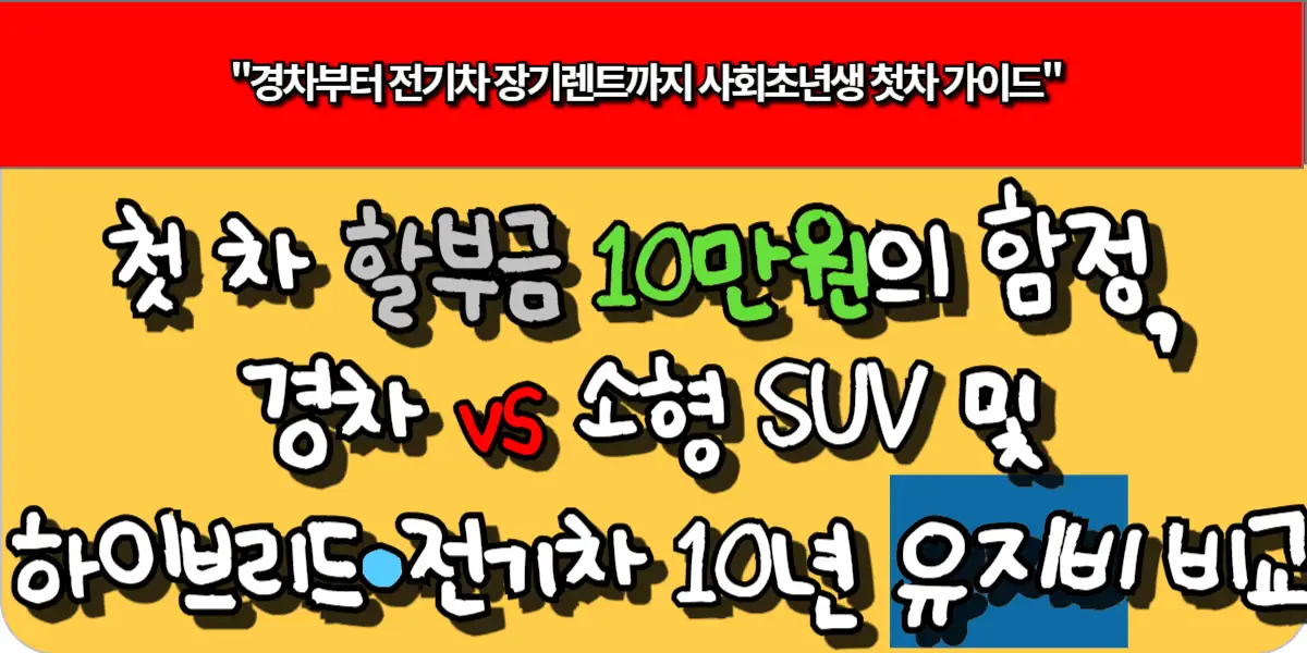 첫 차 할부금 10만원의 함정, 경차 vs 소형 SUV 및 하이브리드·전기차 10년 유지비 완벽 비교