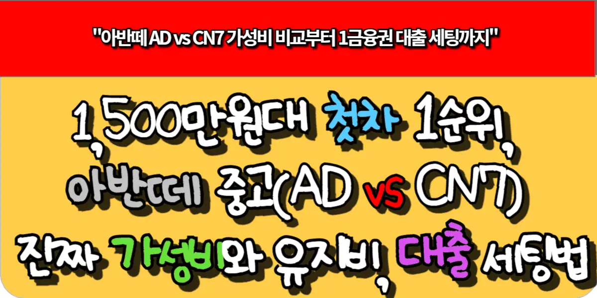 1,500만원대 첫차 1순위, 아반떼 중고(AD vs CN7) 진짜 가성비와 유지비 대출 완벽 세팅법