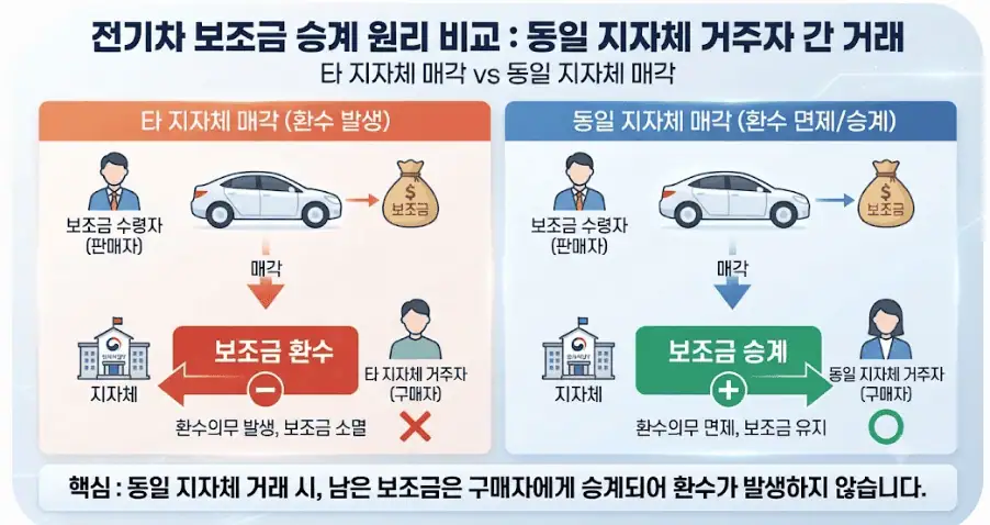 보조금 받고 산 전기차 1년 만에 처분? 300만원 토해내기 전 해야할 것 2 동일 지자체 거주자 간 거래시 보조금 승계 원리
