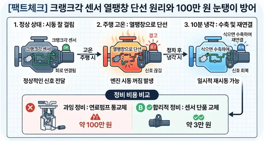 크랭크각 센서 열팽창 단선 원리 및 100만원 눈탱이 방어