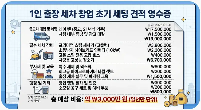 1인 출장 세차 창업 초기 세팅 견적 영수증